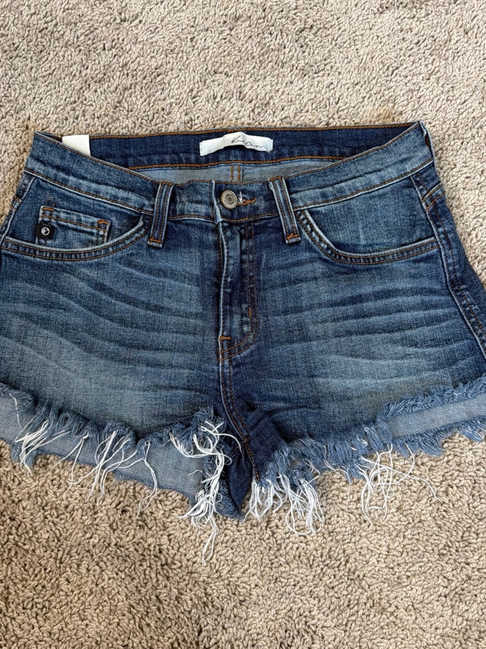 KanCan Dark Blue Distressed Denim Frayed Hem Shorts
